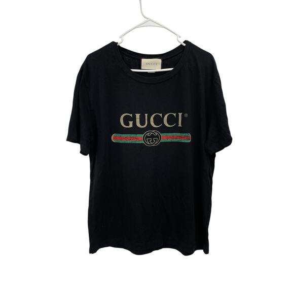Gucci Logo Washed Print T-shirt Oversize Short Sleeve Black Size Large - Picture 1 of 13
